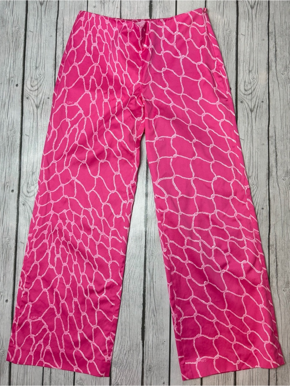 Lilly Pulitzer Women's 8 Kenlyn Pants Pink Falling Off The Grid Wide Leg